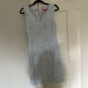 Joules Light Blue and White Striped Embroidered Mini Dress